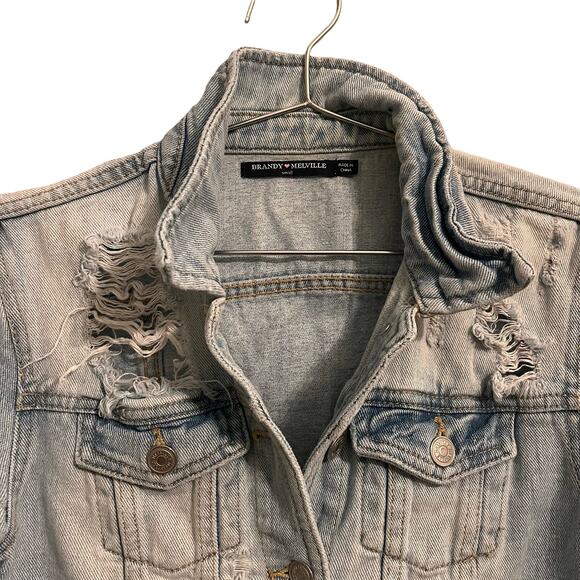 Brandy Melville Womens Light Blue Distressed Jean Jacket, 100% cotton, S - Picture 4 of 6